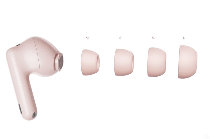 Close-up of the FreeBuds 7i earbuds highlights the ergonomic design and premium build.