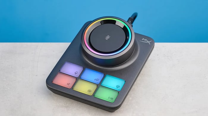 Compact RGB base station with customizable controls and LED lighting.