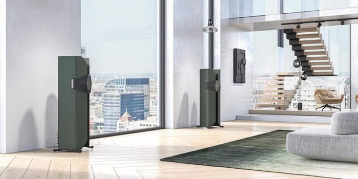 Sleek Monitor Audio Hyphn Loudspeaker showcasing its unique H-frame design