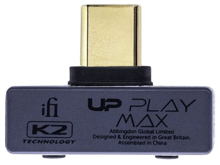 iFi Audio UP Play Max portable transmitter shown beside a USB-C device