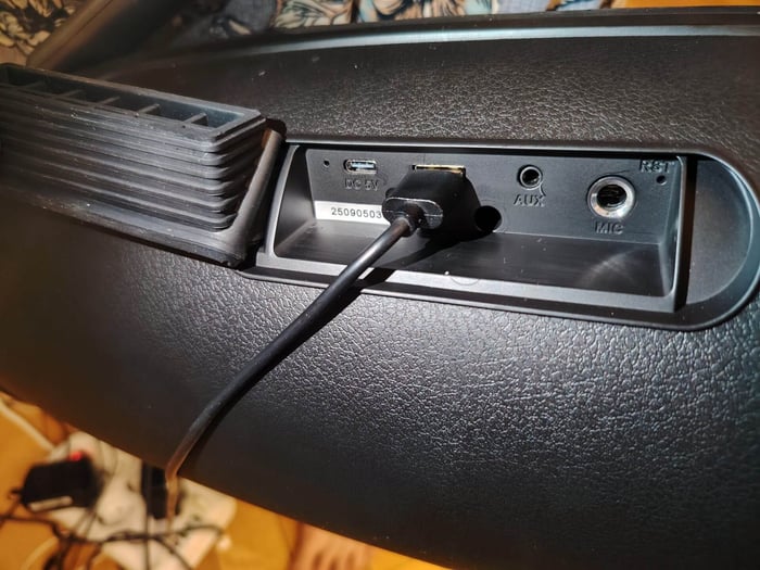 Speaker with USB and AUX ports open