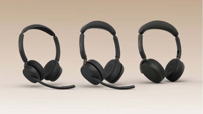 The versatile Jabra Evolve3 65 range, blending portability and office-ready features.