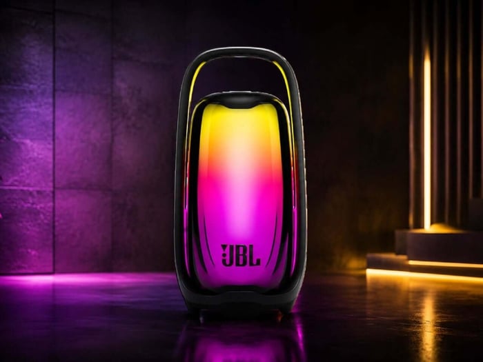 Elegant desktop presence with premium audio components inside.