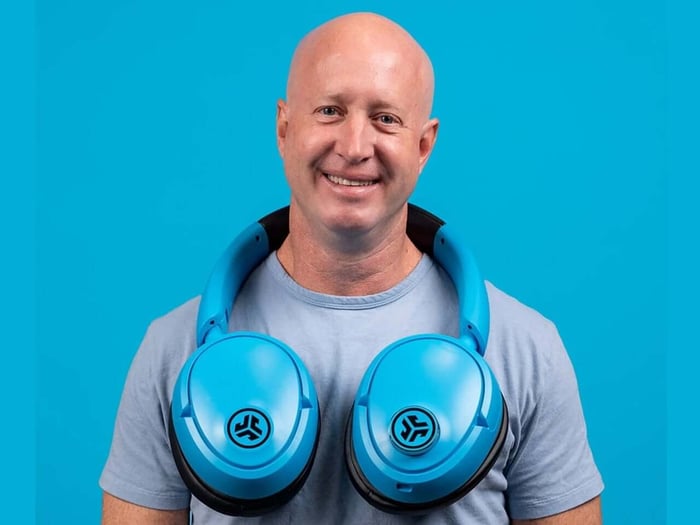 JLab Blue XL Speaker Headphones side view