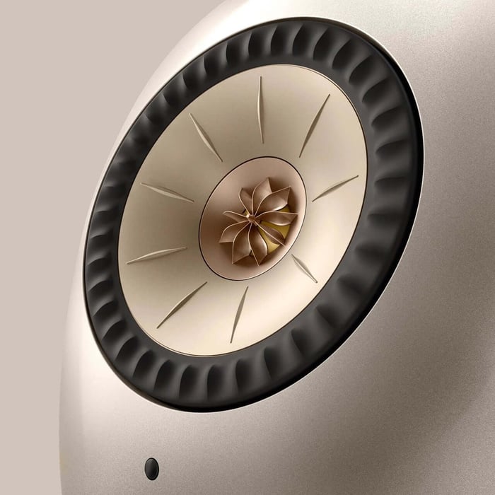 Front and side view of LS LUXE speakers highlighting sleek design
