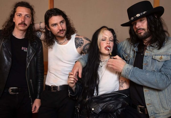 Kelsy Karter and the Heroines during a recording session for a new album, being recorded at Studio 606, the Foo Fighters private studio in Northridge, Calif.  (Left to right) Bassist Tommy Gent, drummer Sebastian Boyse, singer Kelsy Karter, and guitarist Matt Peach.
