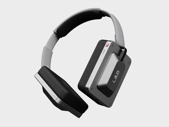 Close-up of the headphone’s unique shape and textures