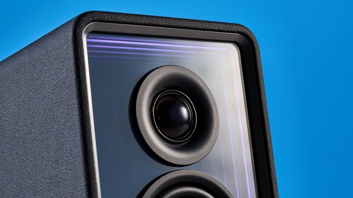 Edifier QR65 speakers on desk for music listening