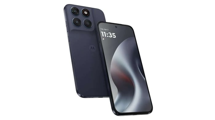 Fresh and sleek Moto G87 in dark gray and deep blue