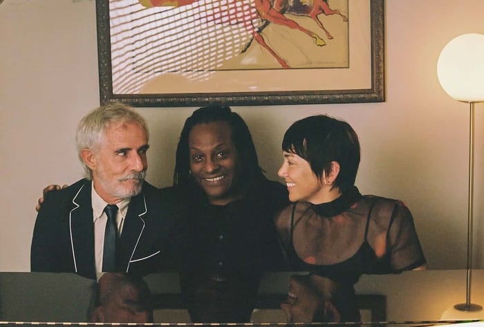 Lyricist Philip Littell, musician Eliot Douglass, and Inara George performing together (Credit: Thomas Heegard)