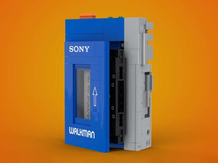 Side view showing the classic Sony blue and gray