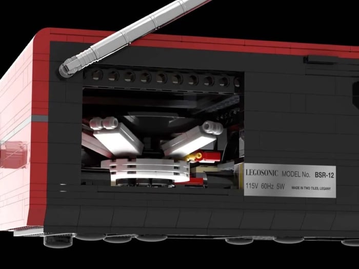 Close side view of detailed LEGO radio