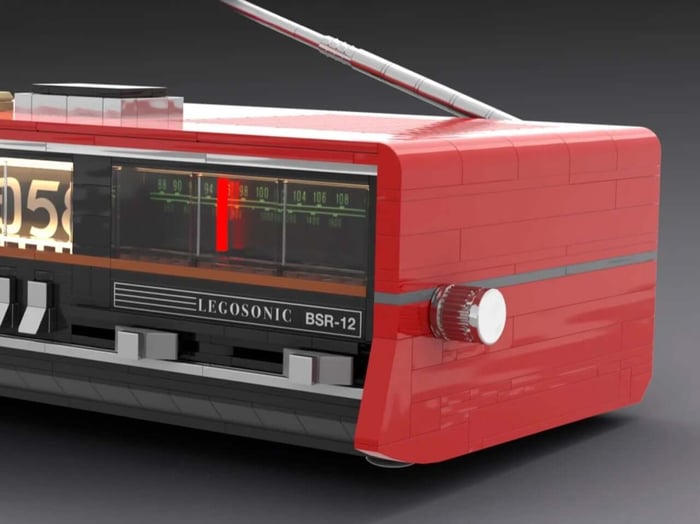 Close-up of front panel with dials and flip clock