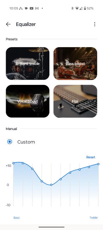 Moto Buds Loop app showing equalizer