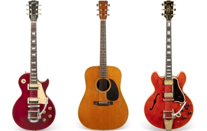 Johnny Marr's Gibson Les Paul and Martin guitars