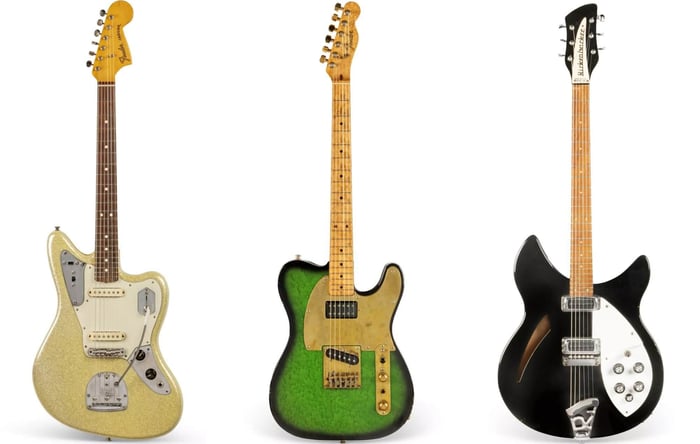 Johnny Marr's Fender Jaguar, Fender Telecaster and Rickenbacker guitars