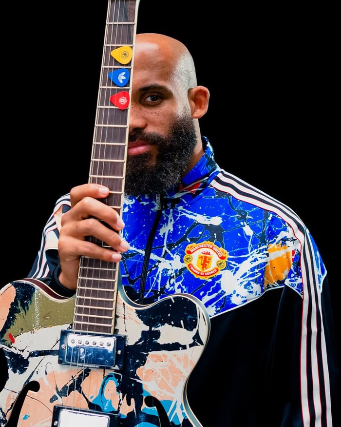 Bryan Mbuemo of Manchester United in The Stone Roses Adidas collection photoshoot