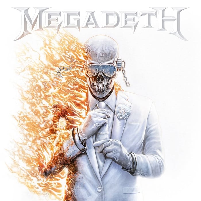 Megadeth album cover art – fiery skull with a metallic sheen