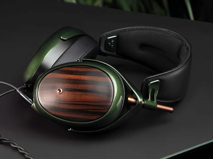 Meze Strada headphones showcasing hand-carved wood and elegant design