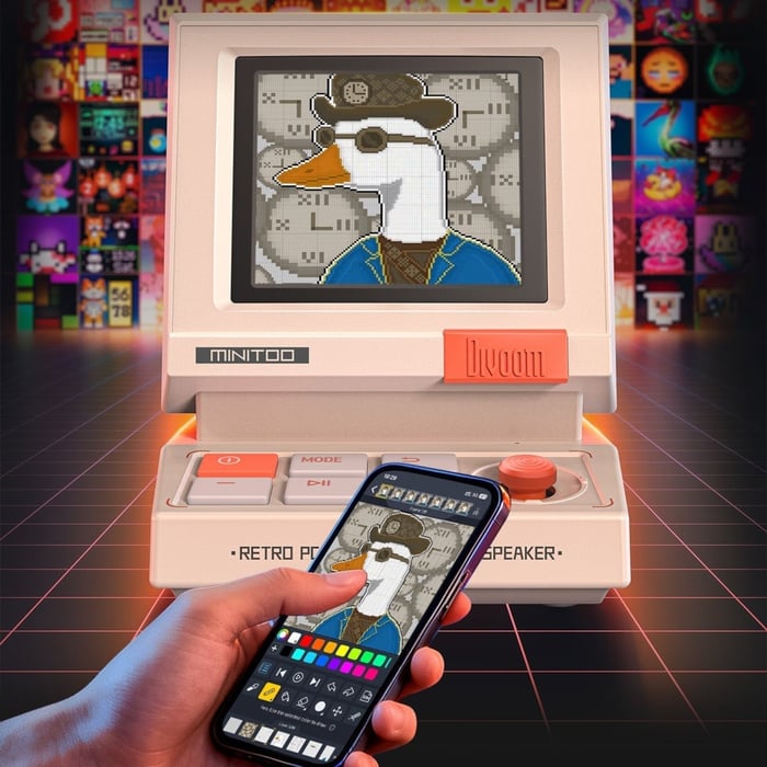 Compact retro PC style Bluetooth speaker with alarm clock