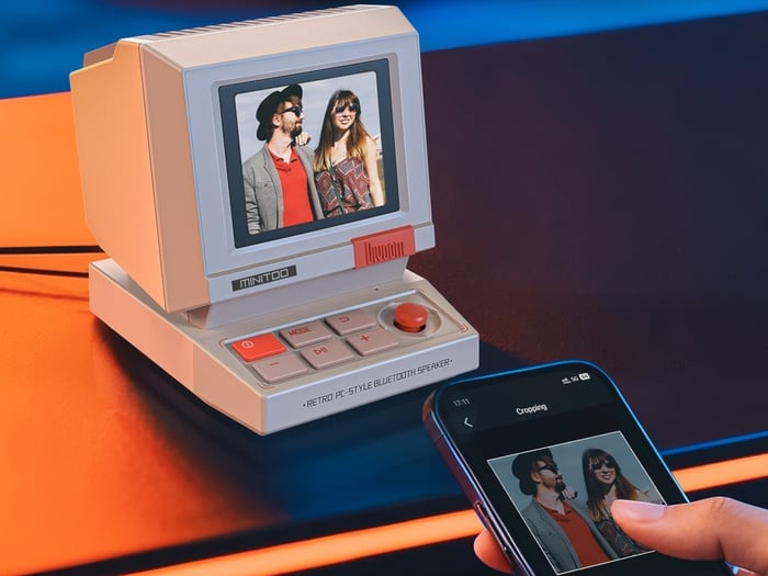 MiniToo retro PC style speaker and alarm clock side view