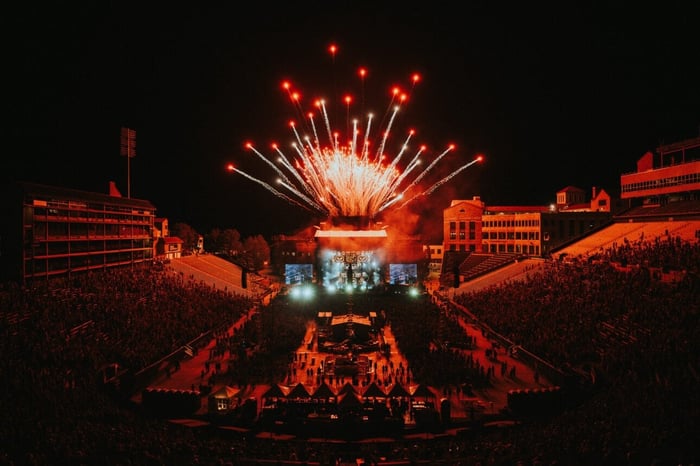 Finale of Mumford & Sons concert at Folsom Field