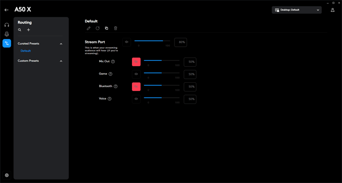 Audio routing options in Logitech G Hub
