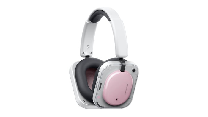 Close-up of Nothing Headphone (a) detailing the memory foam ear cushions and sleek design