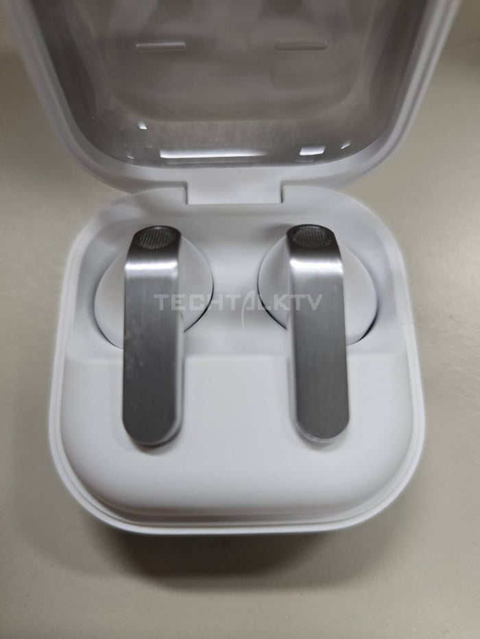 Close-up of Galaxy Buds4 earbuds' sleek design