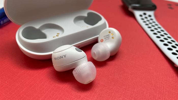 Sony WF-C700N earbuds close-up