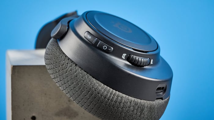 Close-up of plastic controls and wheel