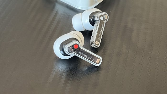 Nothing Ear (2) earbuds close-up