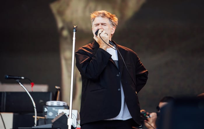 James Murphy of LCD Soundsystem live at Glastonbury 2024, photo by Andy Ford