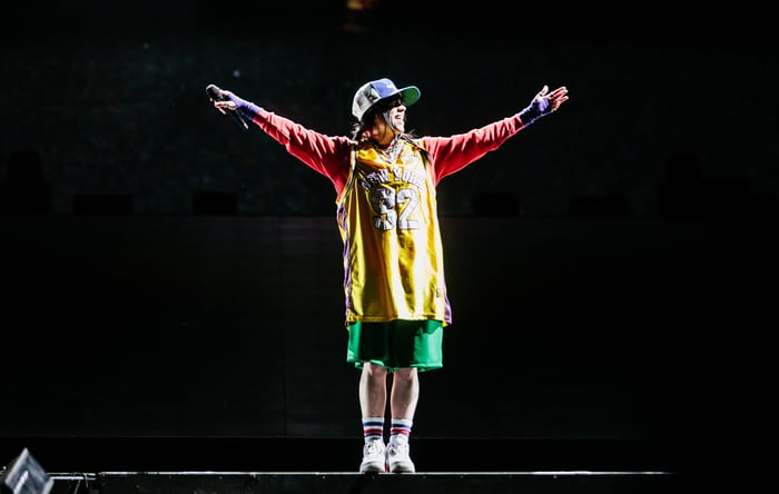 Billie Eilish performing at Reading 2023, photo by Andy Ford