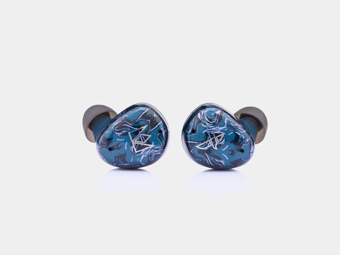 Charging case and earbuds close-up
