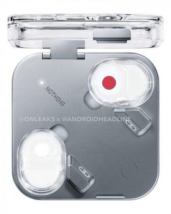 Earbuds inside their charging case, showcasing sleek design