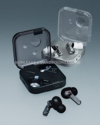 Close-up view of Nothing Ear 3 earbuds and charging case