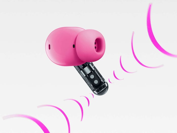 Ear (3a) earbuds arranged alongside charging case