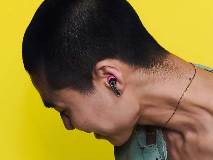 Nothing Ear (3a) earbuds showcasing transparent design