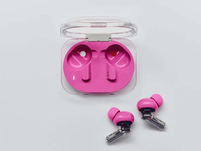 Nothing Ear (3a) earbuds close-up on controls