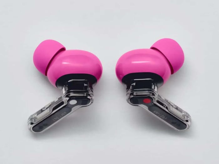 Ear (3a) earbuds angled with charging case