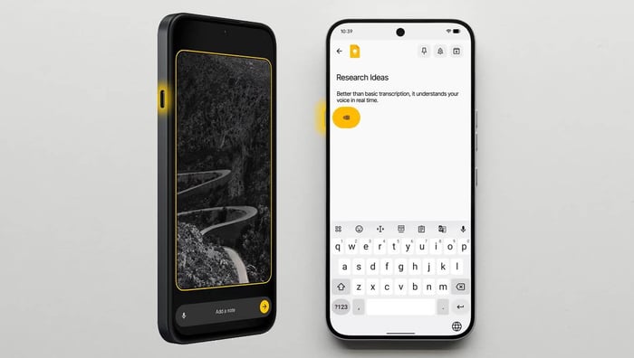 Nothing Phone (4b) next to its case