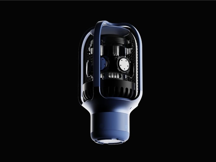 The speaker's smooth, organic shape resembles a delicate bud