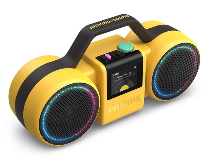 Close-up of The Roller speaker’s controls and LED ring