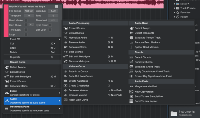Fender Studio Pro Audio Menu with Countless Options