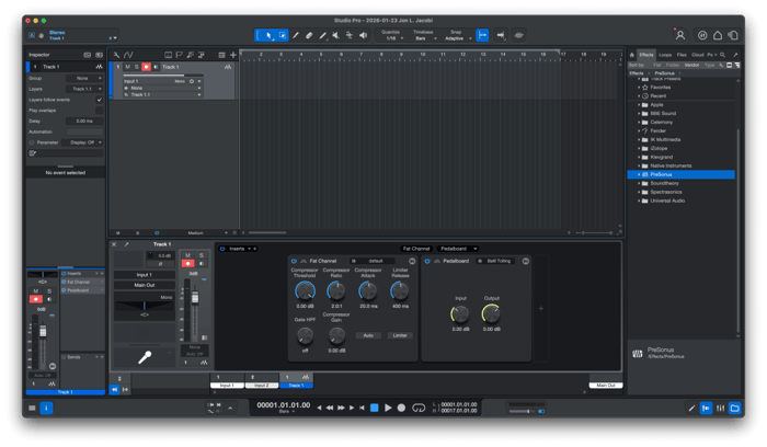 Fender Studio Pro Plugin Overview Tab