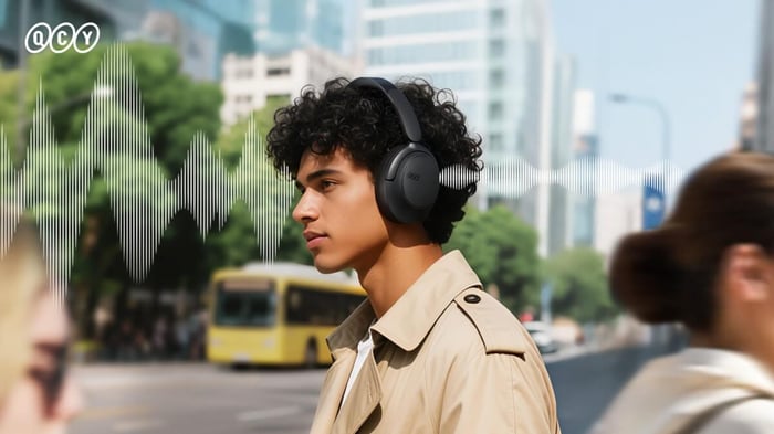 QCY H3S headphones showcasing a sleek, minimalist design