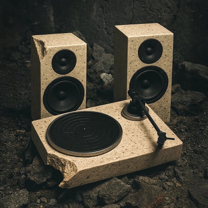 RA84 turntable and speakers set on display