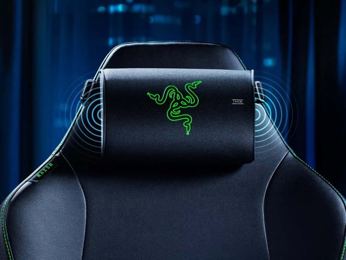 Razer Clio X mounted to a high-back gaming chair
