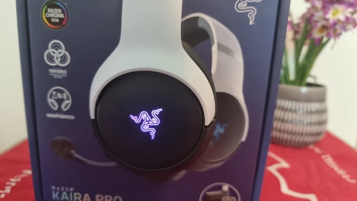 Gaming headset with glowing Razer logo and clean design